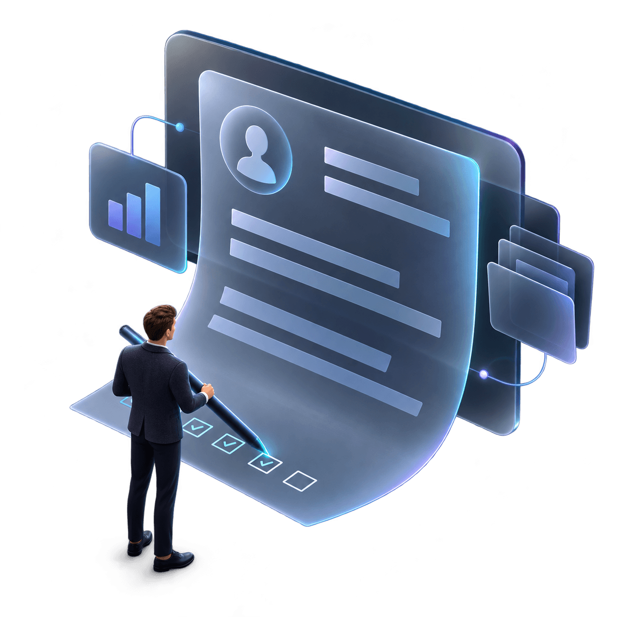 Consultant preparing a connected client deliverable in WorkElate